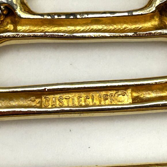 Vintage Castlecliff Statement Pendant Necklace Gold Tone Modernist Signed - Picture 2 of 11